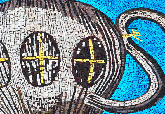 Lo stemma del MAS in mosaico, com'è tradizione artistica a Ravenna